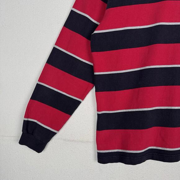 Vintage Lands End Rugby Shirt Mens Large 42-44 Red Blue Gray Striped Polo - Picture 8 of 9